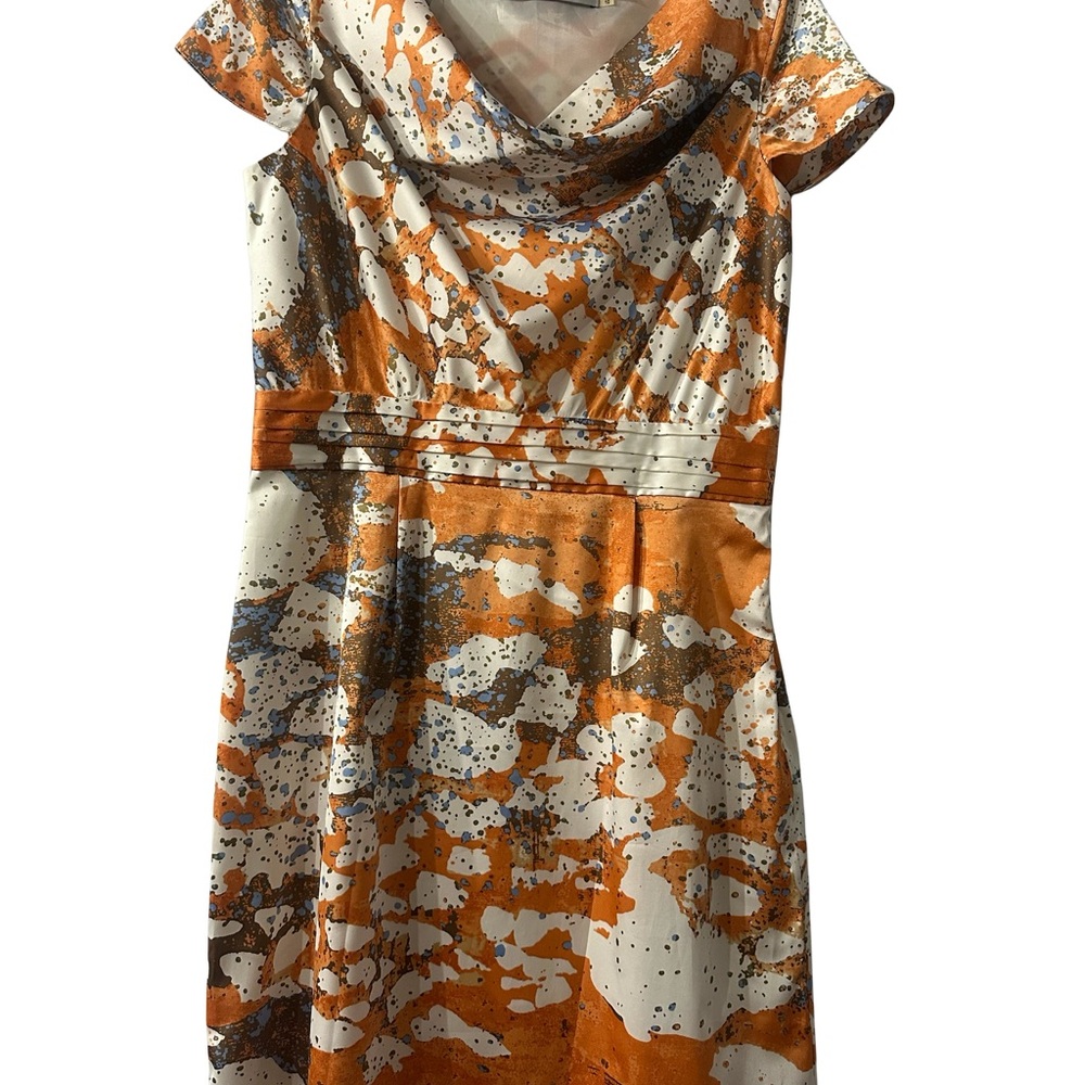 Andrew Marc Orange and White Patterned Midi Dress
